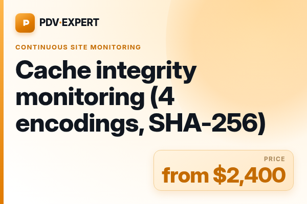 Cache integrity monitoring (4 encodings, SHA-256)